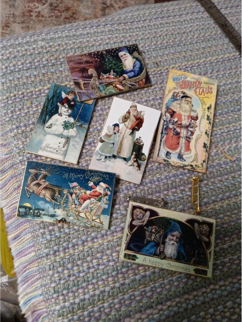 Replaces Of Antique Christmas Postcards, 6 Pins"Old World" Christmas Time